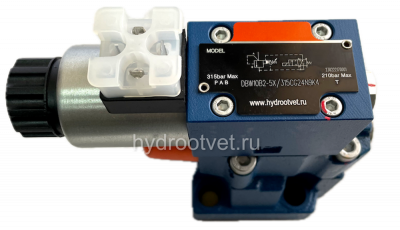 DBW10A2-5X/315CW110-50N9K4 - Предохранительный клапан Ду10 с давлением настройки до 315 бар, управление - X и Y - внутренние с разгрузкой A = закрыт с электроуправлением W110